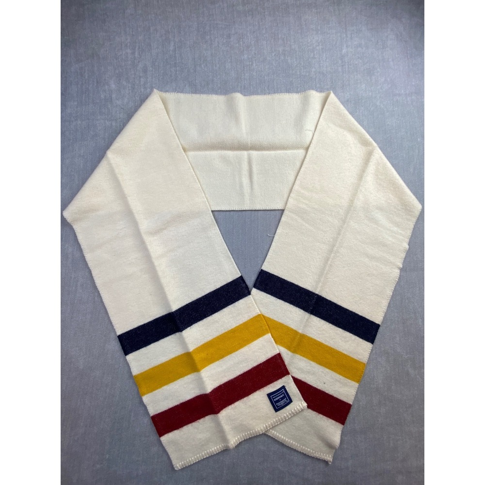 Faribault Woolen Mill Co Goff Public Wool Scarf Cream Multi Stripe Whipstitch